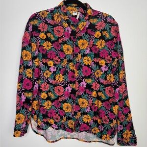 Simons colorful dark floral buttons down shirt size small